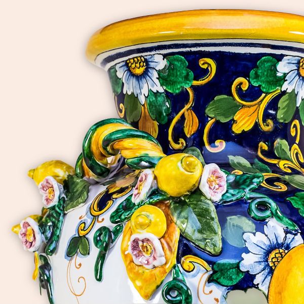 MISSILE-SHAPED VASE, MEDIUM SIZE, LIMONI FONDO BLU cm.70h